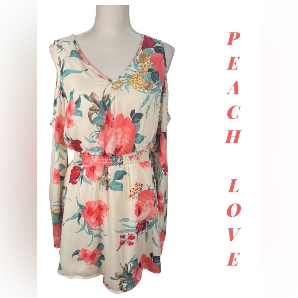 Peach Love California | Floral Print Cold Shoulder Mini Dress